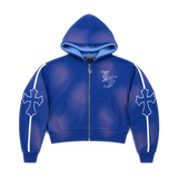 Cross Double Hood Crop Zip Up